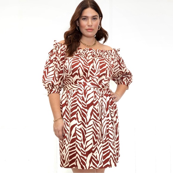 Eloquii Dresses & Skirts - Eloquii Elements Tan & Brown Animal Print Puff Sleeved Dress Size 20